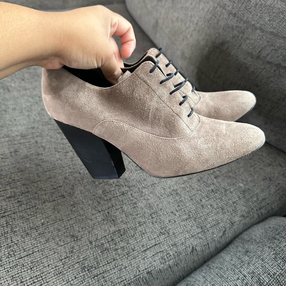 M. Gemi Suede Ankle Booties Heeled Oxford Lace-Up Tan Made in Italy 39 / US 8.5 - Picture 8 of 11
